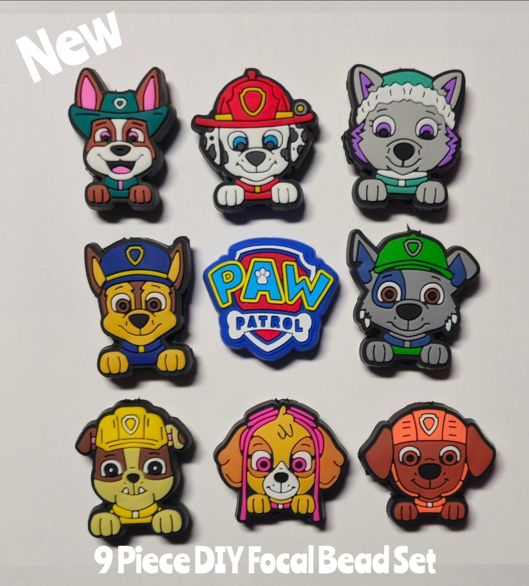 New 9 piece pup patrol focal bead set you receive 1 of each