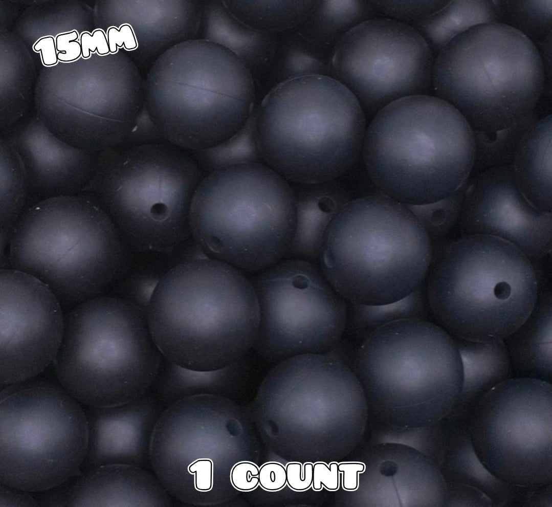 15mm DIY Silicone Beads Solids 1 Count BLACK