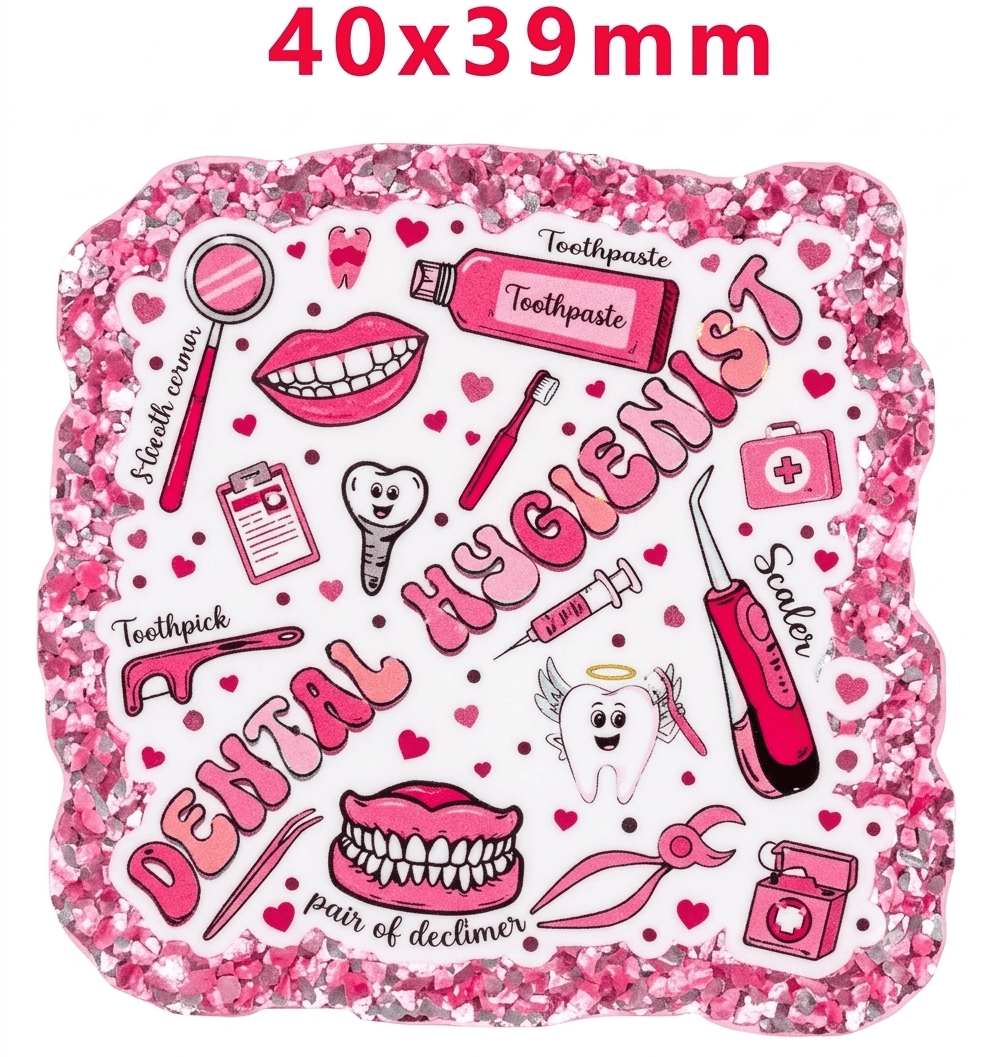Glitter Acrylic Flatback- Acrylic Planer Resin Charm- Dental Hygienest