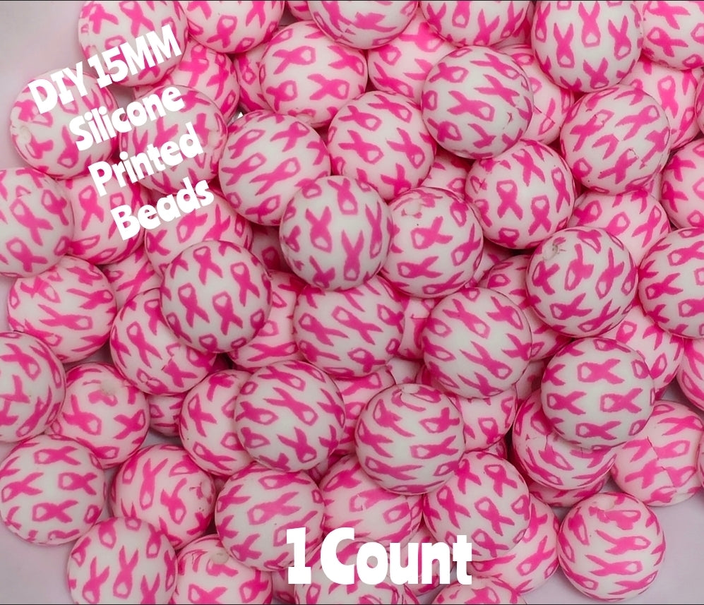 New 1 Count 15mm Printed Cancer Ribbons Breast Cancer DIY beads