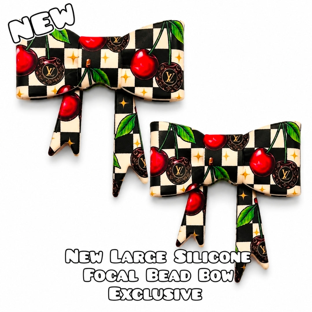 1 Count New Release Silicone Focal Bead Bow Exclusive LV Brown & Black
