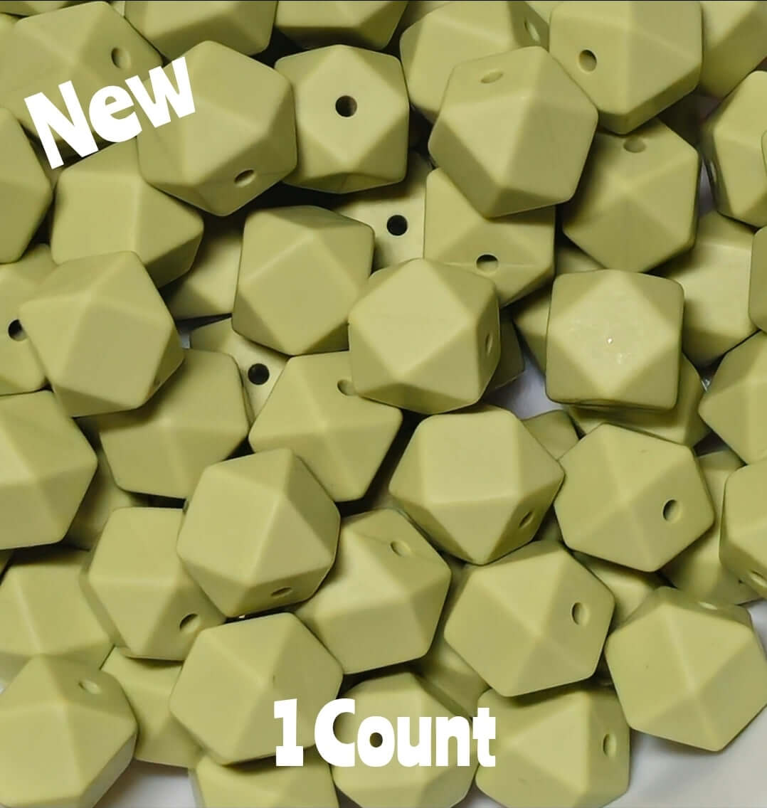 1 unidad de cuentas de bricolaje de 14 mm, cuentas hexagonales de color verde lino macizo