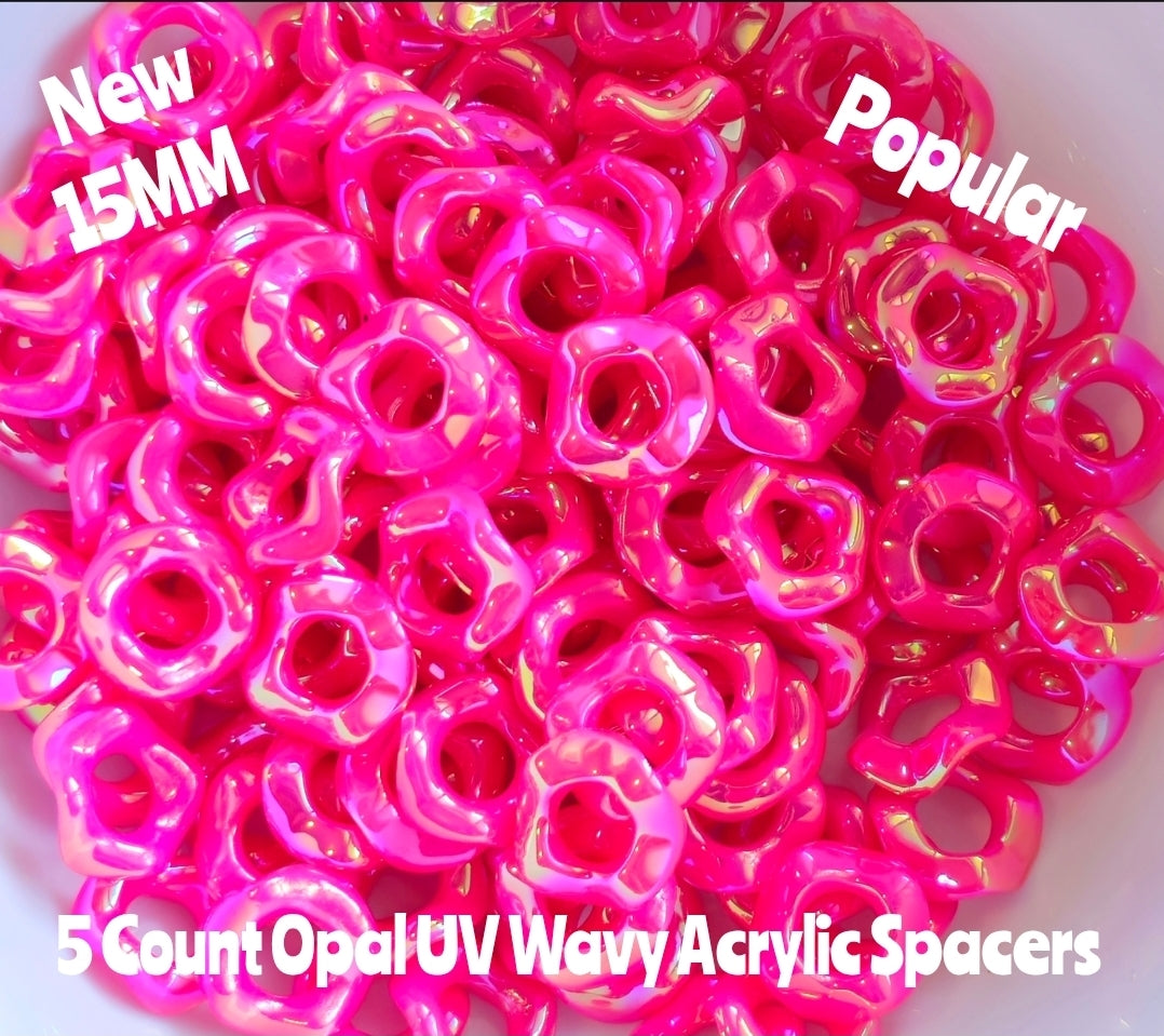 New Colors 15MM Popular Acrylic Large HOLE Wavy Spacers Beads 5 Count FITS ANY AND ALL BEADABLES