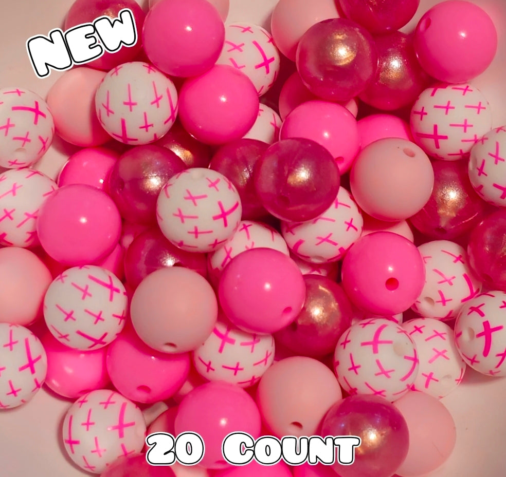 New 15mm Pink Cross SILICONE Bead Mix 20 count. DIY Bead Craft Supplies