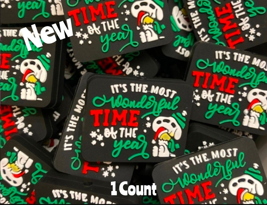 New 1 Count Snoopy Most Wonderfu Time Of The Year Christmas Focal Bead