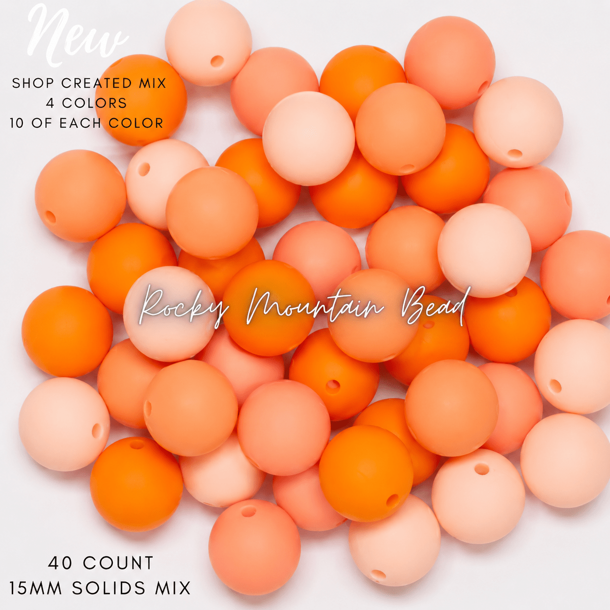 New peach orange tones 15 mm silicone solid bead mix- 40 count