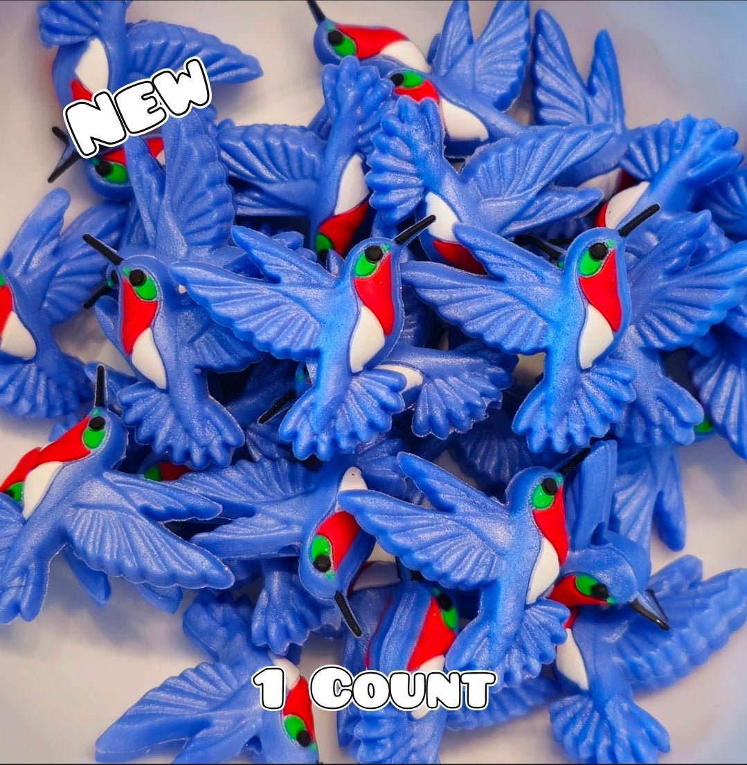 New 1 Count Focal Bead Blue Hummingbird 3D