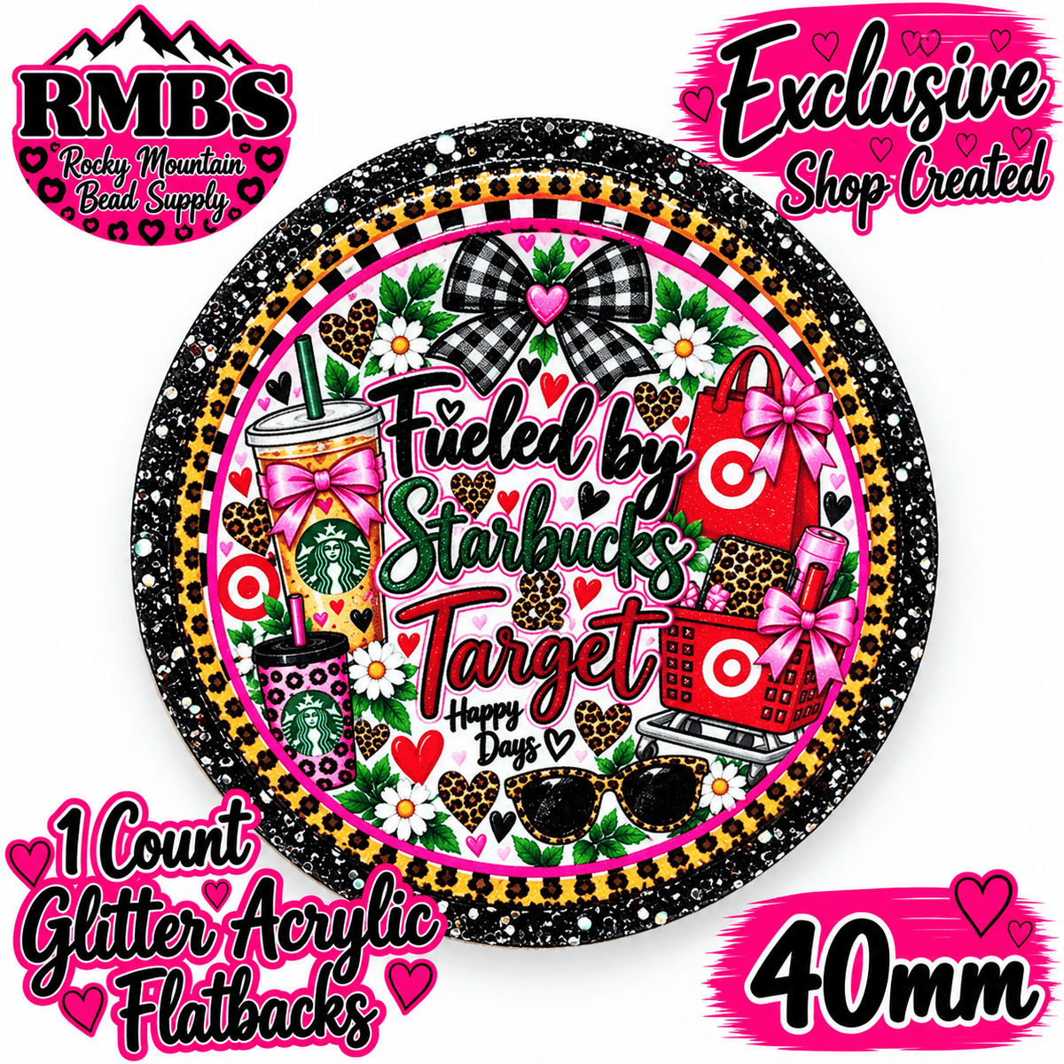 Exclusive 1 Count Custom Exclusive Glitter Acrylic Flatback 40mm STARBUCKS TARGET