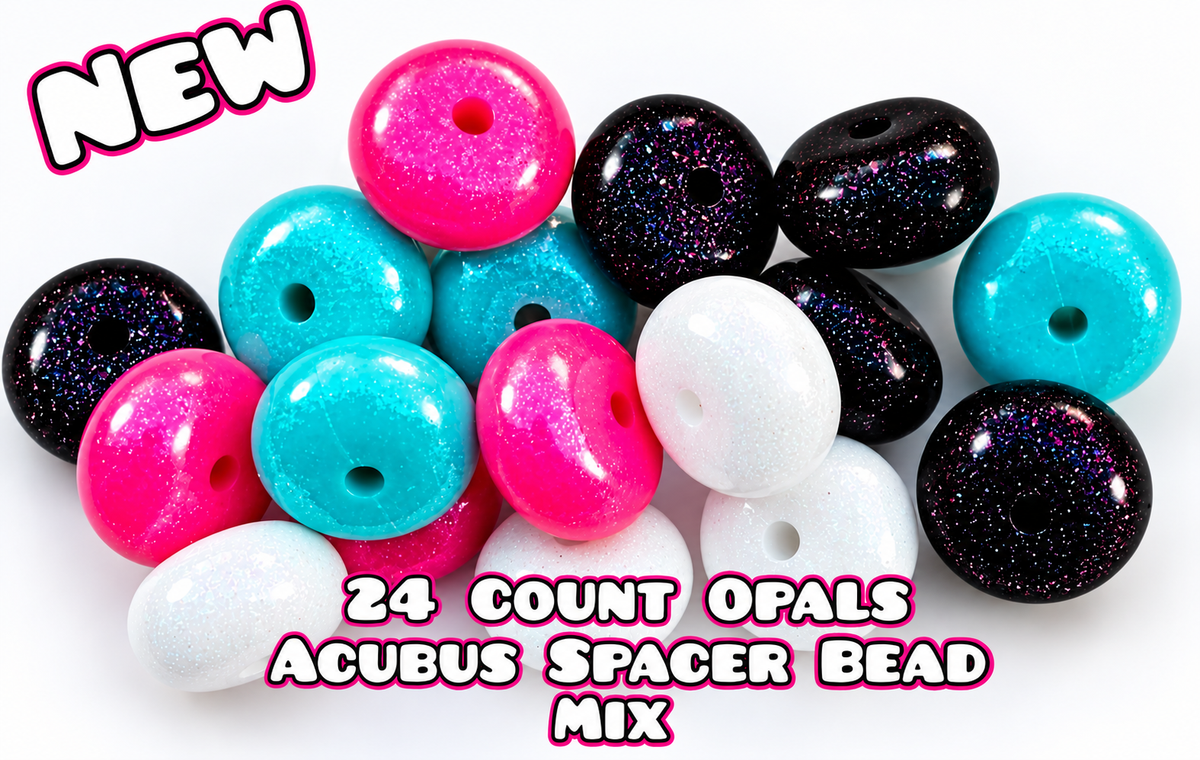 New Acubus mix 14mm shimmer opal acubus spacer beads mix 16 count 4 teal- 4 pink- 4 white- 4 black