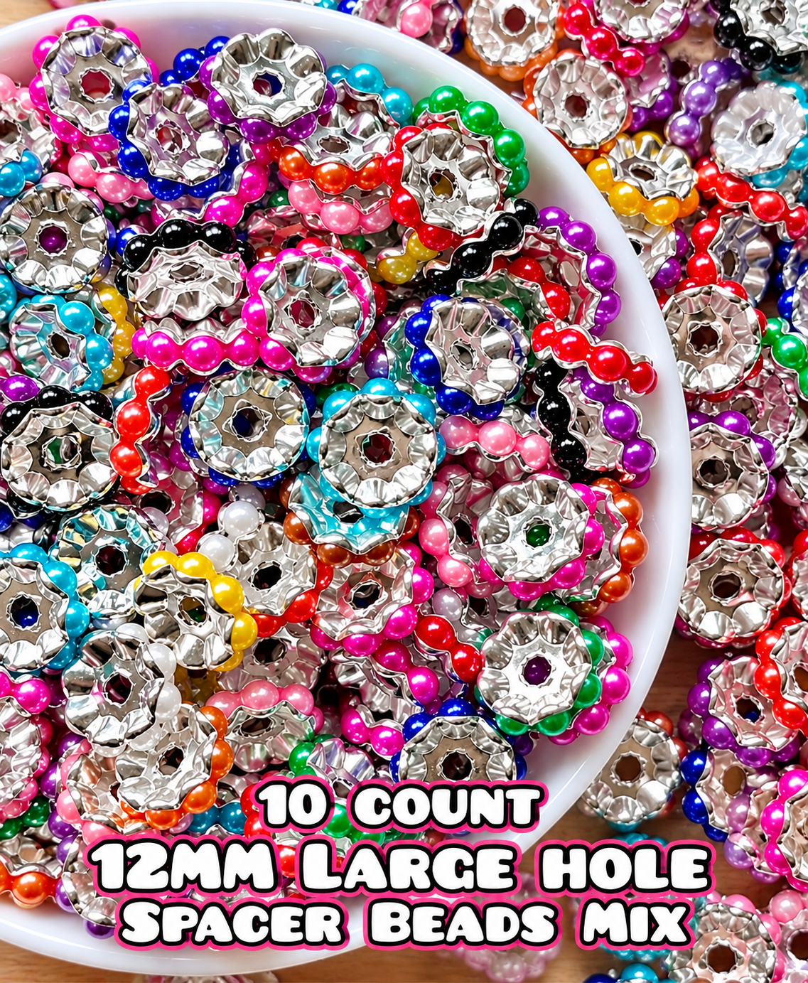 New 25 Count DIY 12MM Large Hole Multi Color Pearl Spacers Mix Beads Craft Supplies
