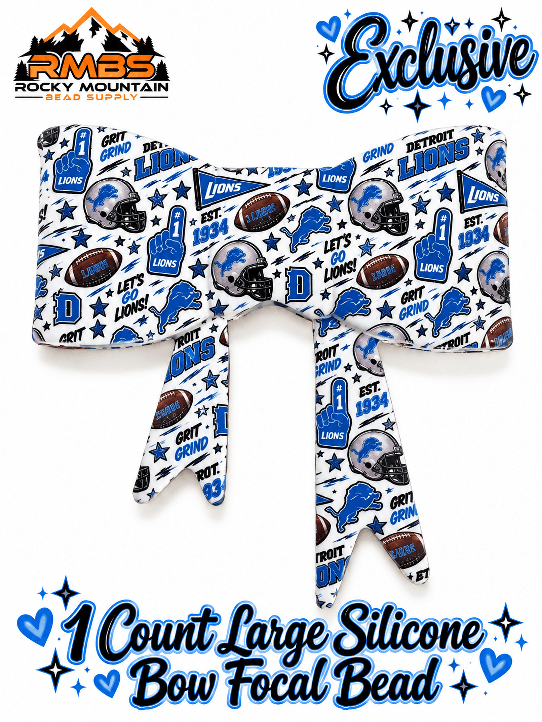 New Shop Exclusive 1 Count Large Silicone Bow FOOTBALL LIONS
