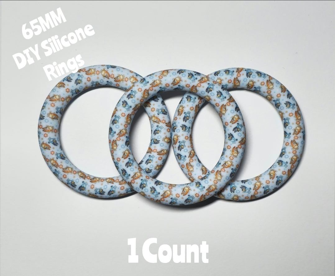 1 Count DIY 65MM Silicone Rings Craft Supplies Beadable Blanks Bluey Bingo