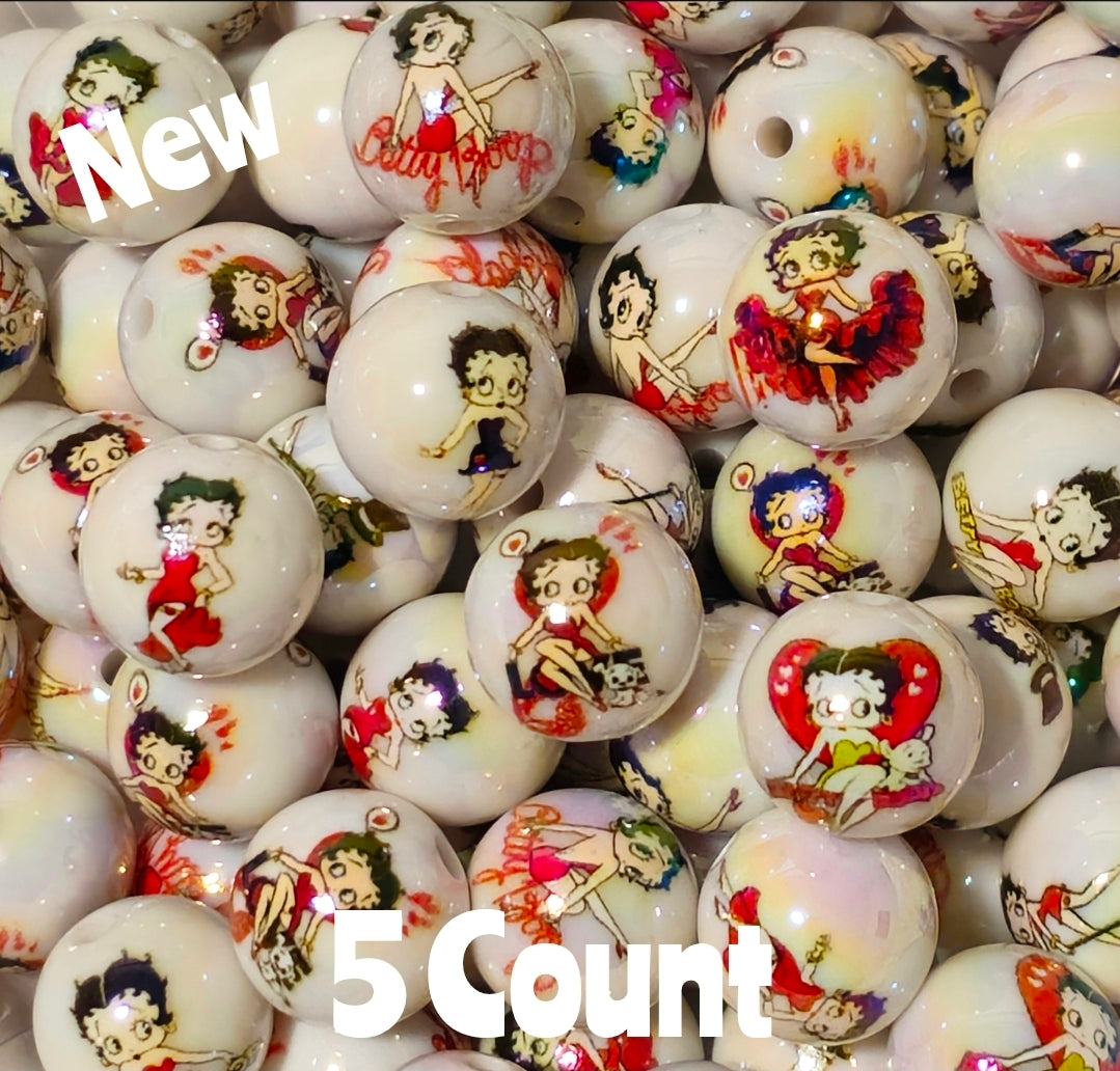 NEW Betty Boop 5 Count 16MM DIY Acrylic Beads Craft Supplies