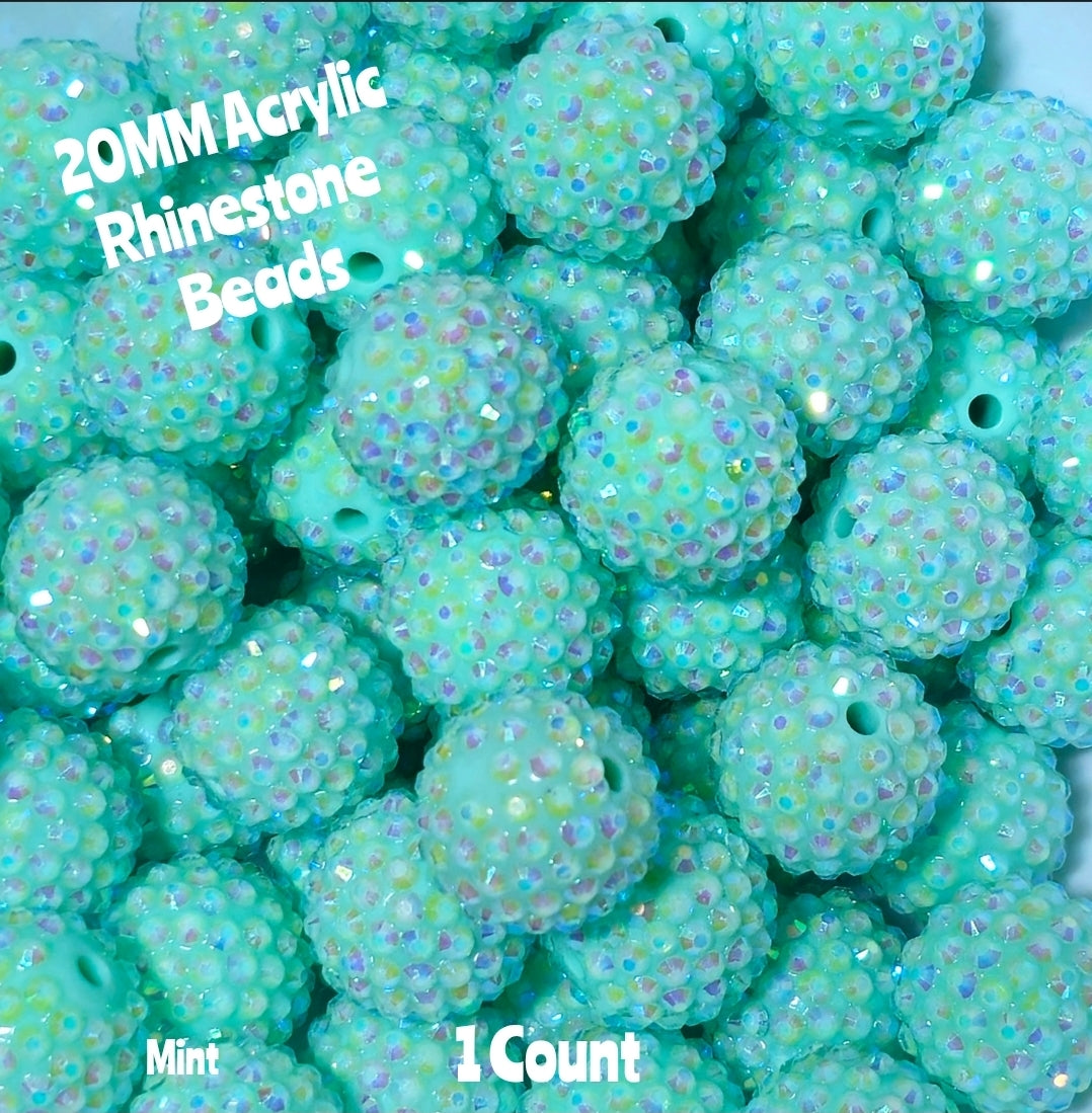 1 Count 20MM DIY Fancy Rhinestone Mint Acrylic Beads Craft Supplies