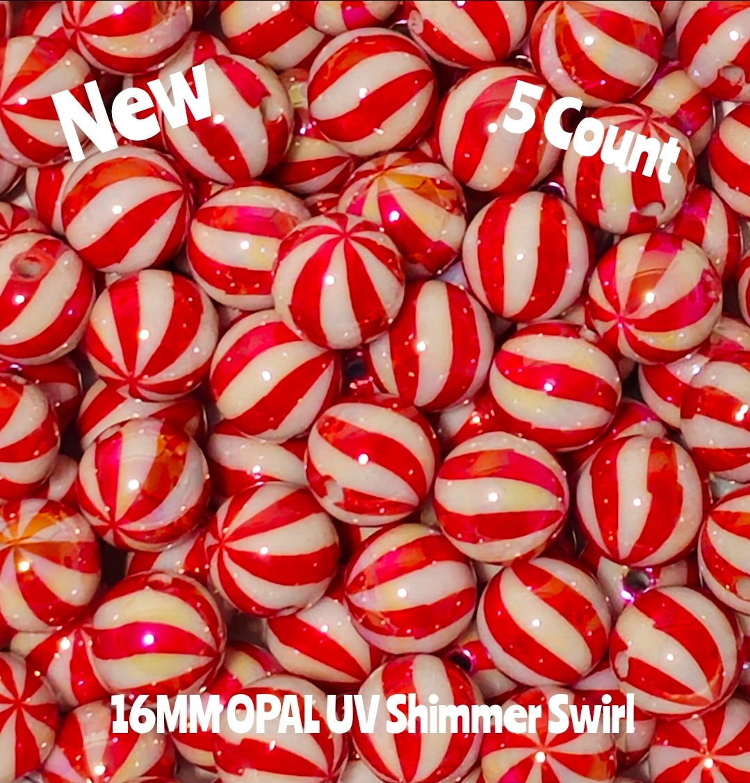 New 5 Count 16MM DIY Acrylic Beads Character Red Swirl Craft Supplies