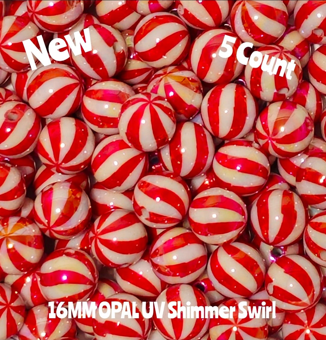 New 5 Count 16MM DIY Acrylic Beads Character Red Swirl Craft Supplies