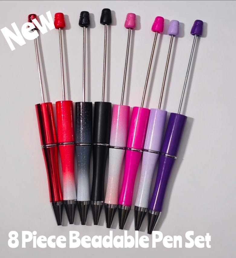 New 8 Count Plastic Beadable Pen DIY Beadable Craft Supplies