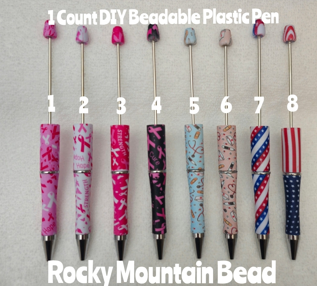 1 Count Beadable Pens DIY Beadable Blanks Craft Supplies Breast Cancer Awareness Medical Patriotic Pens