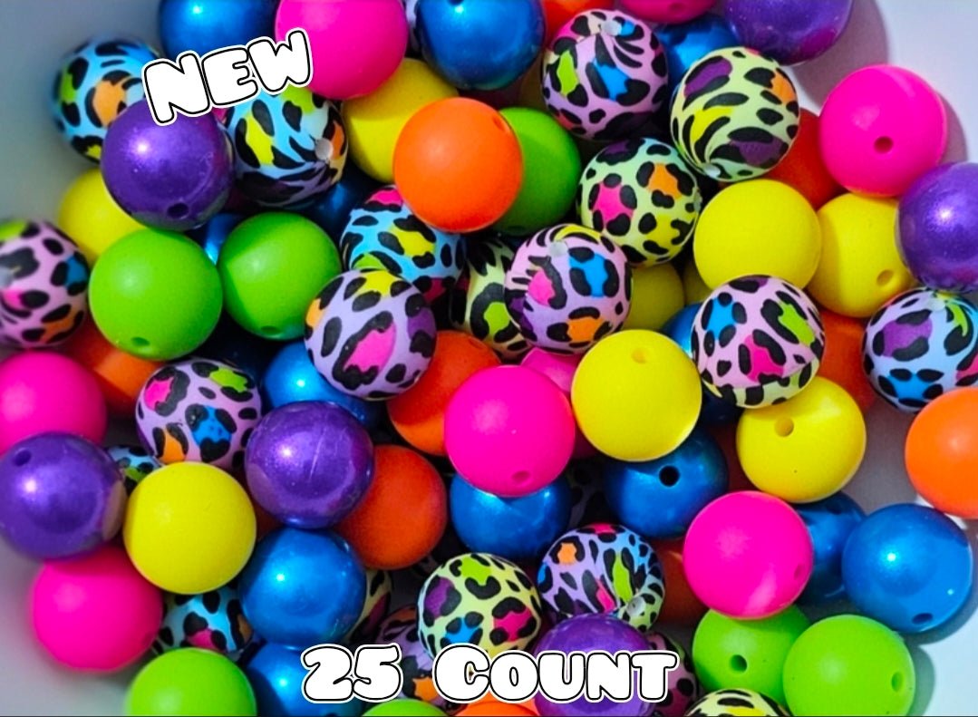25 Count Silicone Bead Mix Lisa Frank Vibes