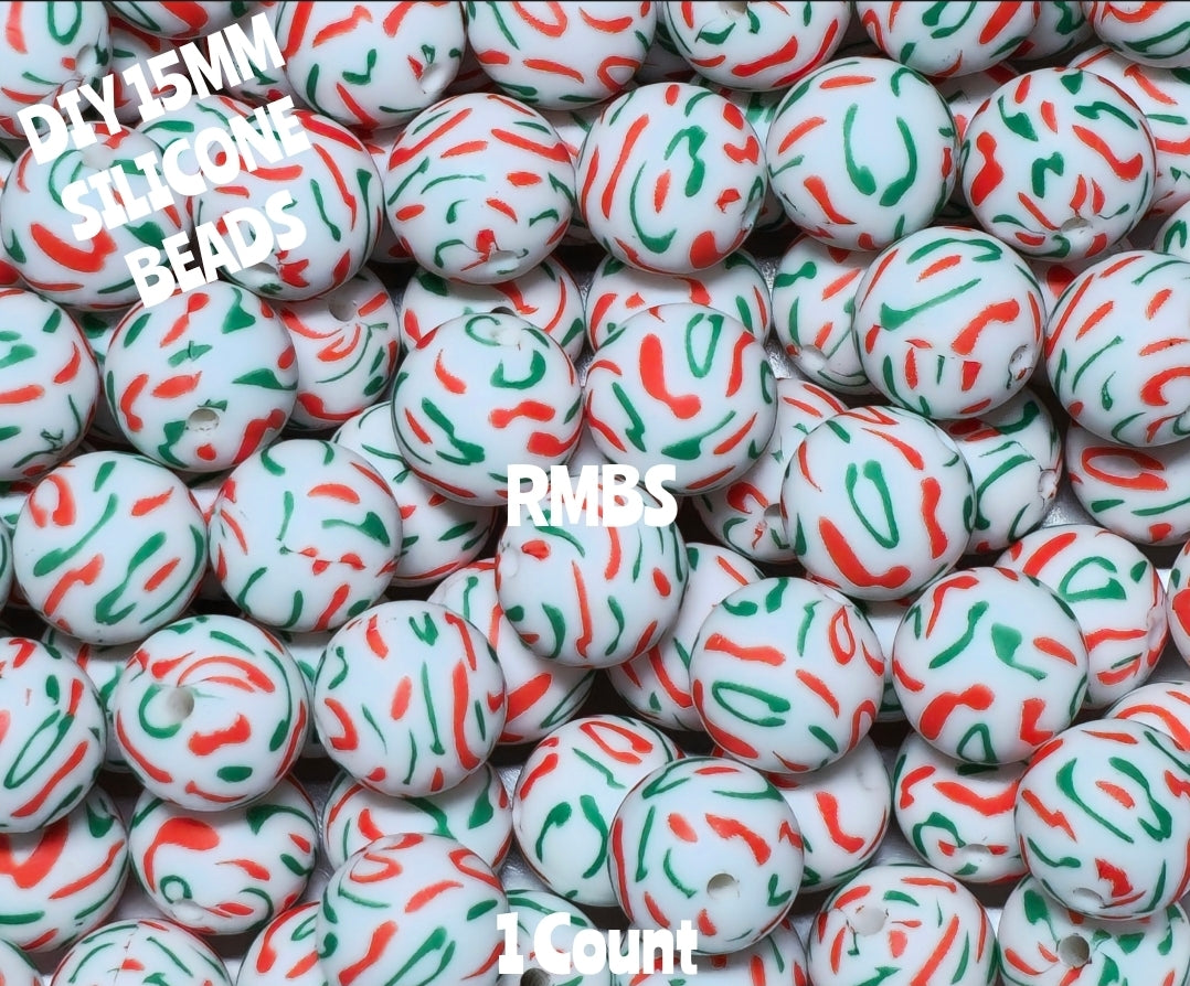 New 1 Count 15mm Printed Beads Christmas Theme Beads Craft Supplies Multiple Options