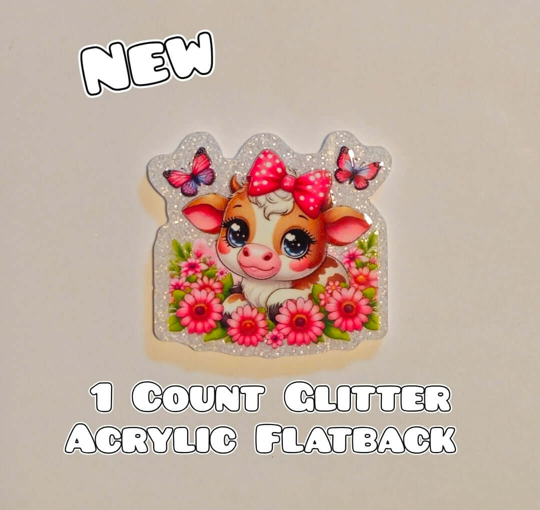 Glitter Acrylic Flatback- Acrylic Planer Resin Charm- Cow