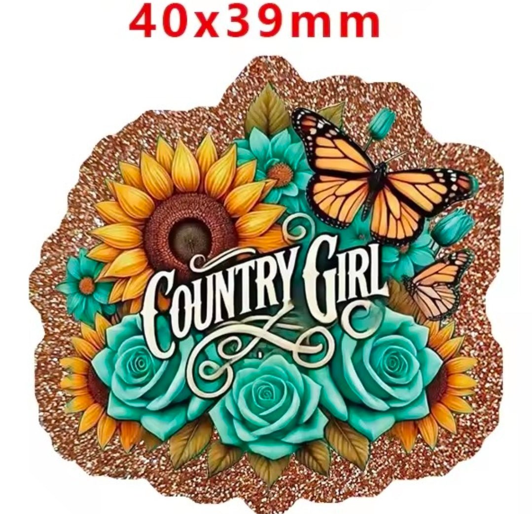 Glitter Acrylic Flatback- Acrylic Planer Resin Charm Country