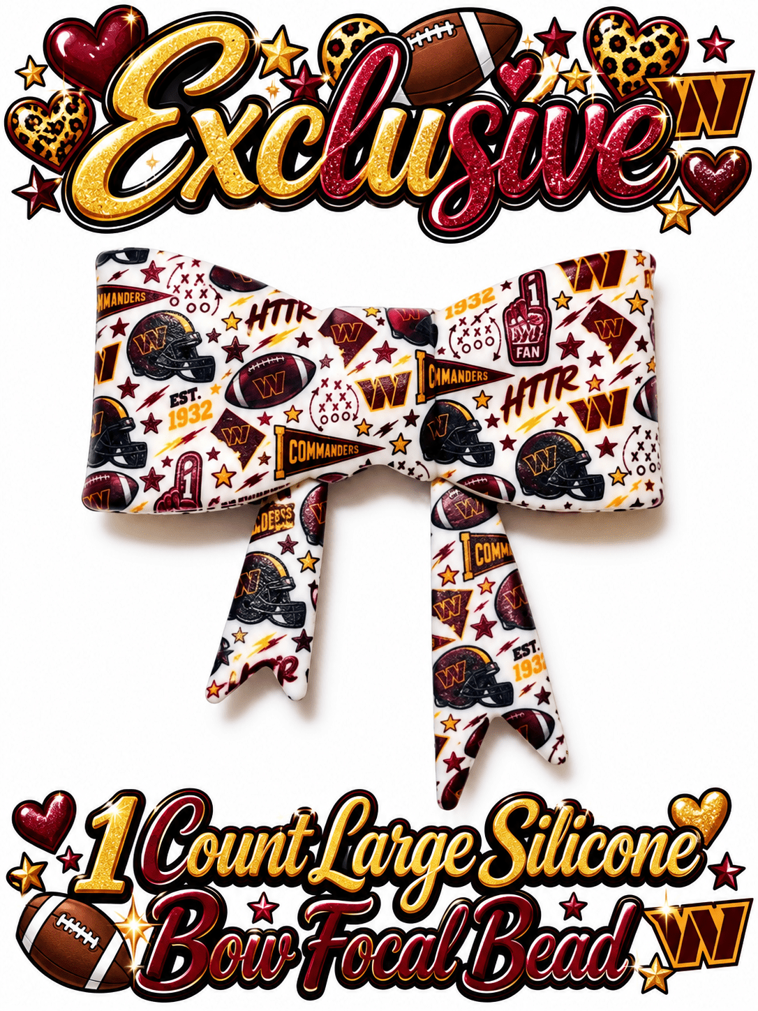 New Shop Exclusive 1 Count Large Silicone Bow FOOTBALL CAMMANDERS