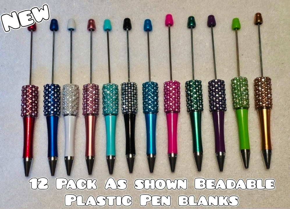 12 Count Fancy Rhinestone Beadable Pen Blanks Mix. Bead Accessorie Blanks