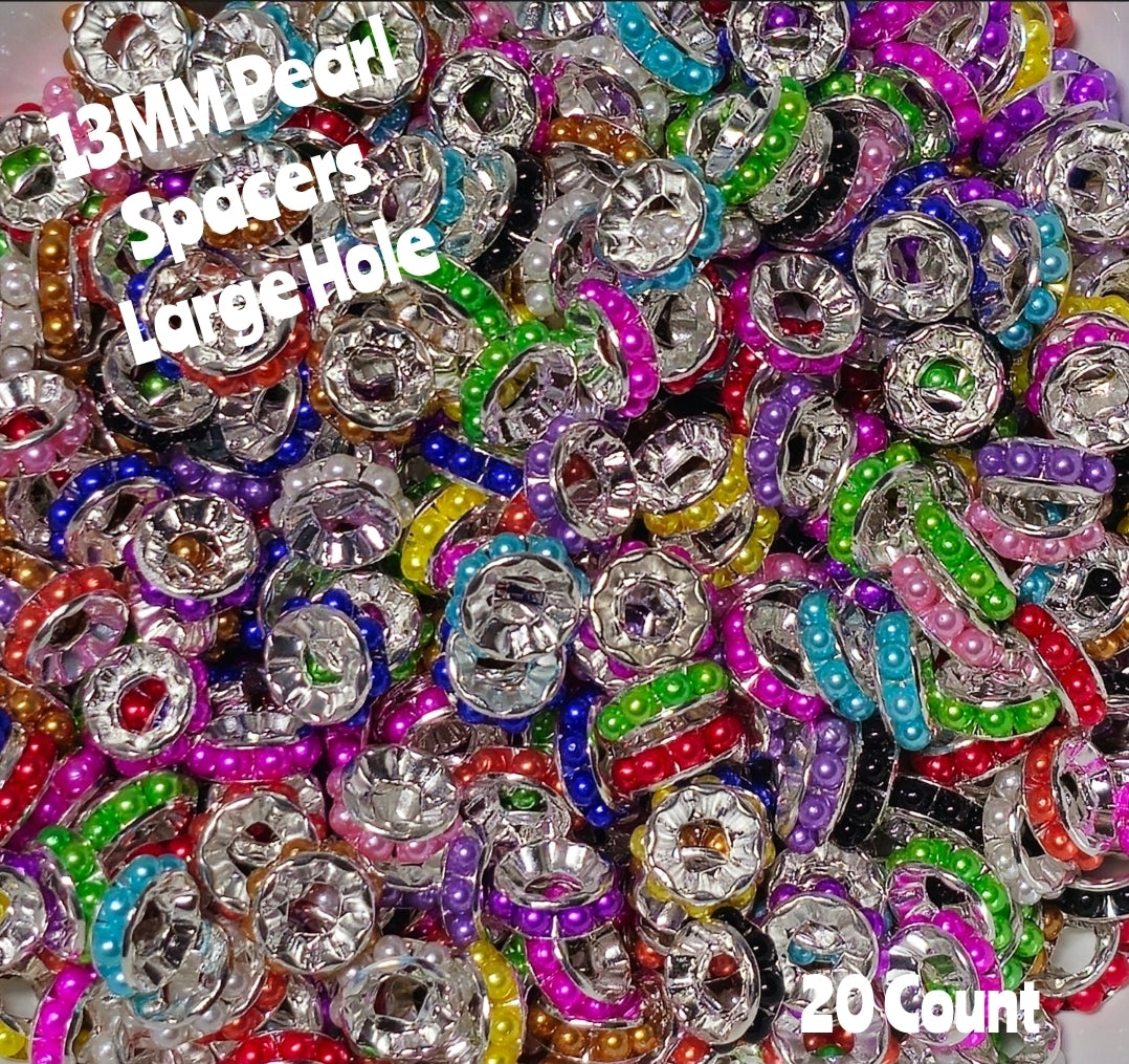 20 Count DIY 13MM Large Hole Multi Color Pearl Spacers Mix Beads Craft Supplies