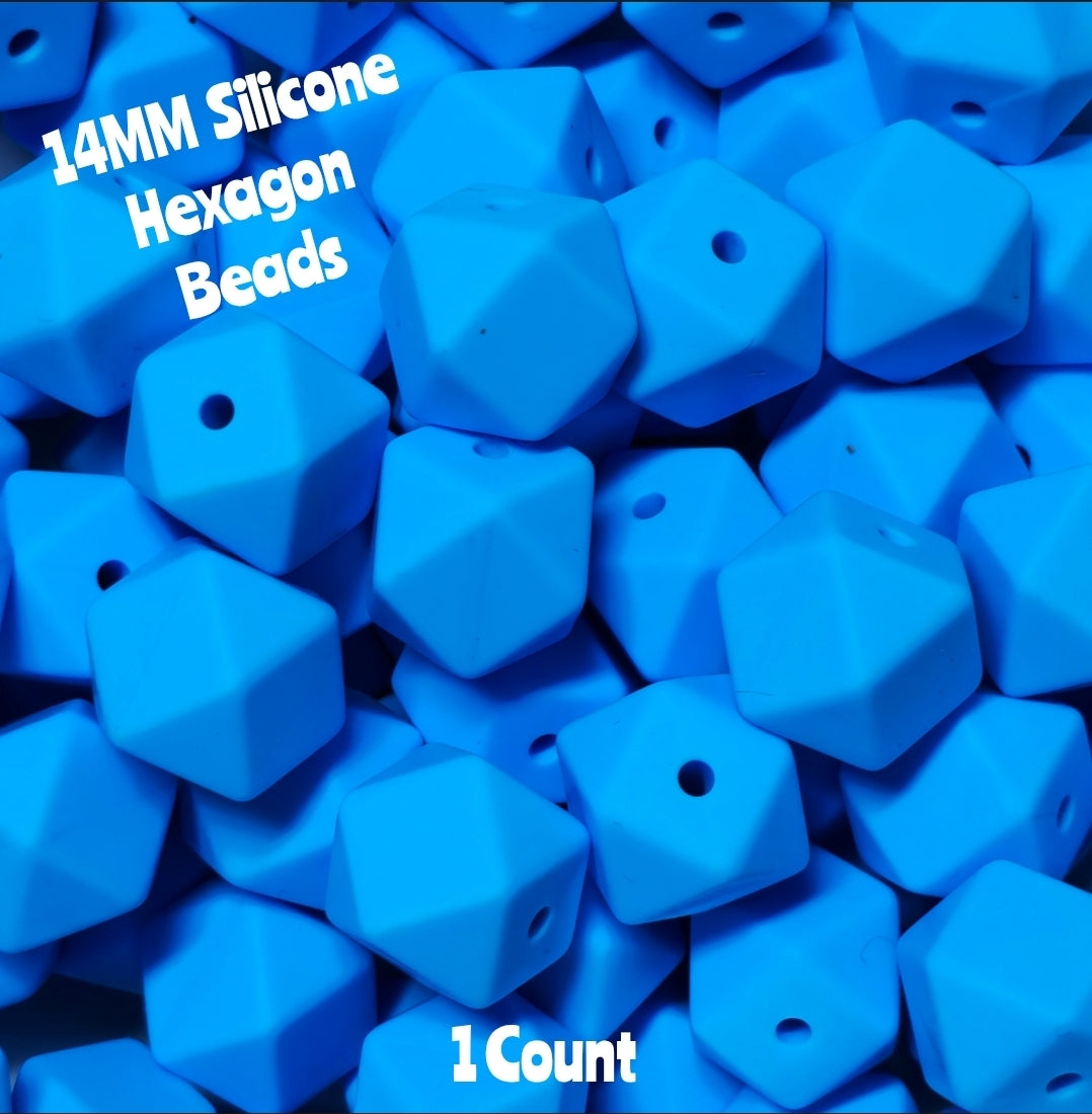 1 Count DIY Beads 14MM Solid Cornflower Blue Hexagon Beads