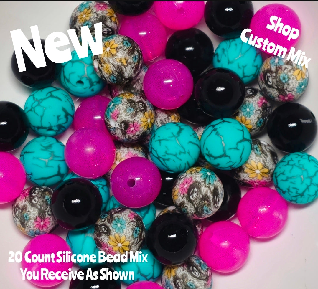 New 15mm Sassy Bold Cow SILICONE Bead Mix 20 count. DIY Bead Craft Supplies