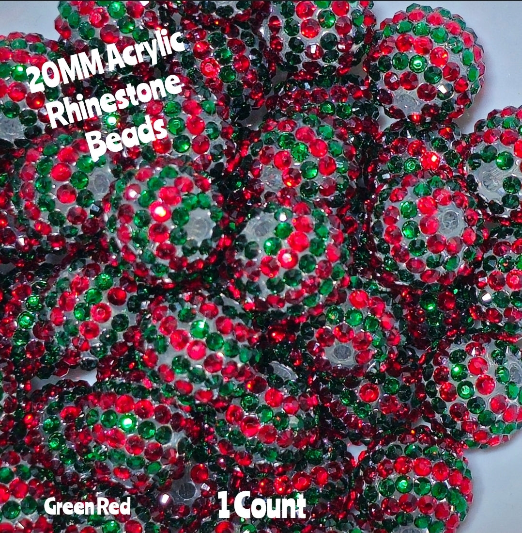 1 Count 20MM DIY Fancy Striped Red Green Acrylic Beads Craft Supplies