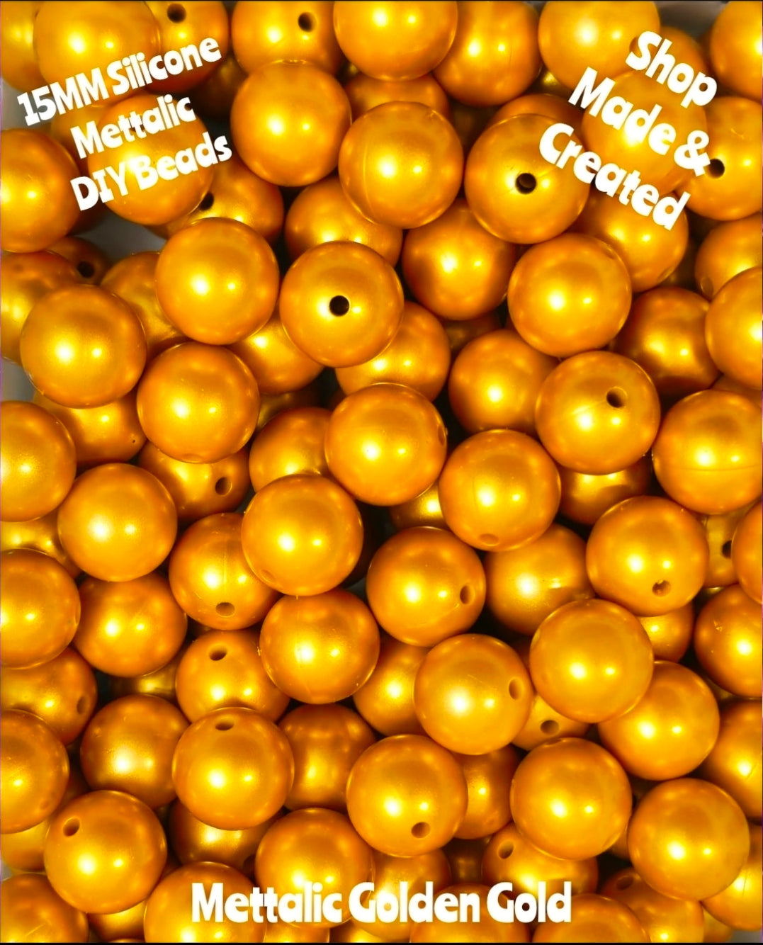 NEW 15mm DIY Silicone Beads Mettalics 1 Count GOLD