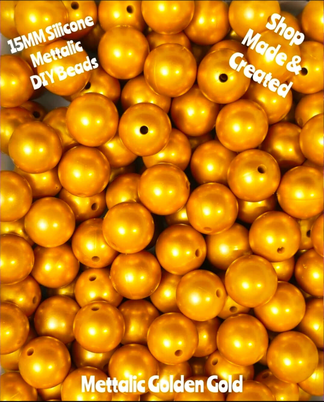 NEW 15mm DIY Silicone Beads Mettalics 1 Count GOLD