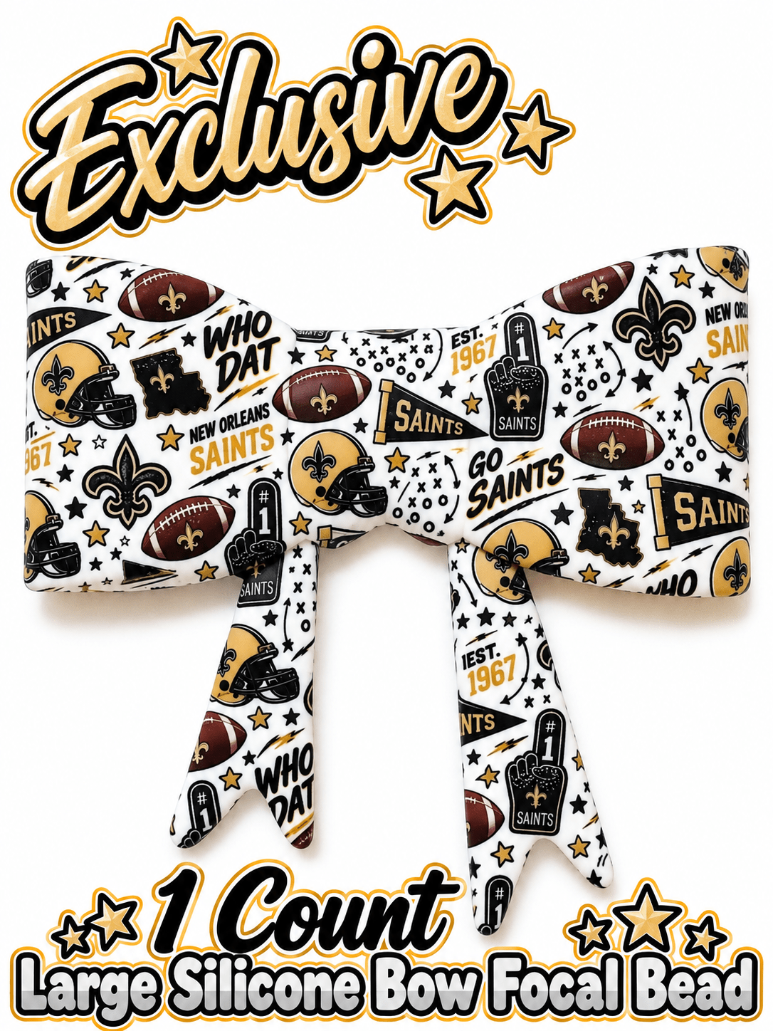 New Shop Exclusive 1 Count Large Silicone Bow FOOTBALL SAINTS