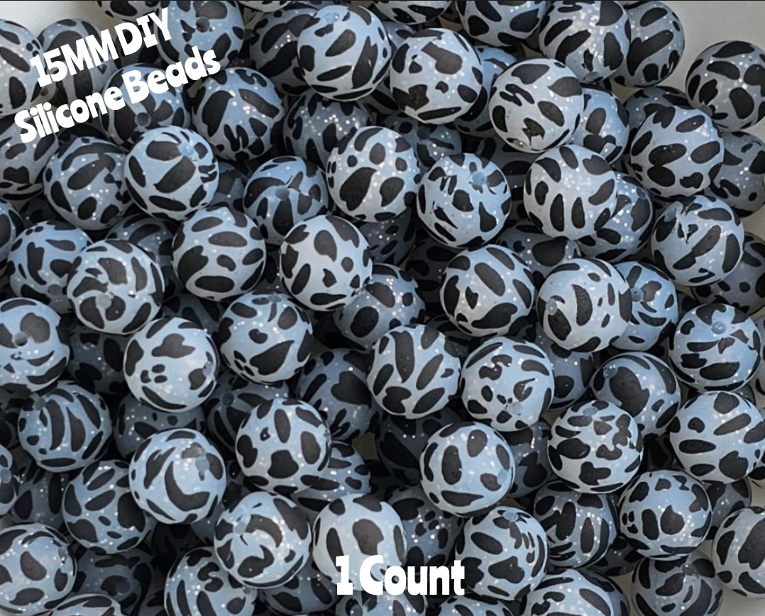 New 1 Count DIY Silicone Beads 15mm printed smooth glitter cow beadable accessories
