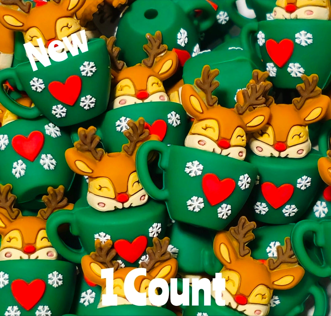 New 1 Count 3D Focal Bead Reindeer Cup