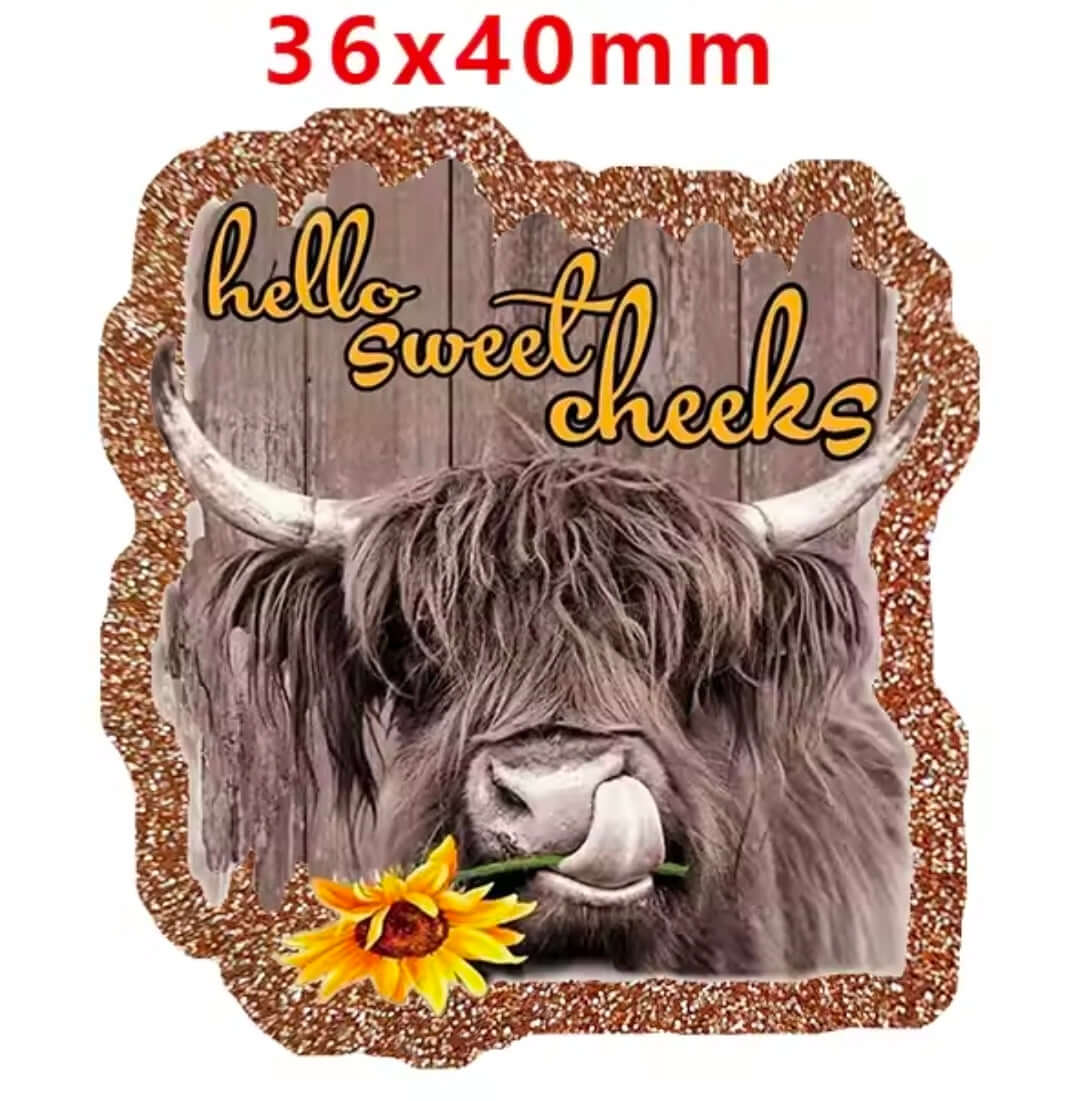 New 1 Count Glitter Acrylic Flatback PLANAR Resin Acrylic Patch- Cow