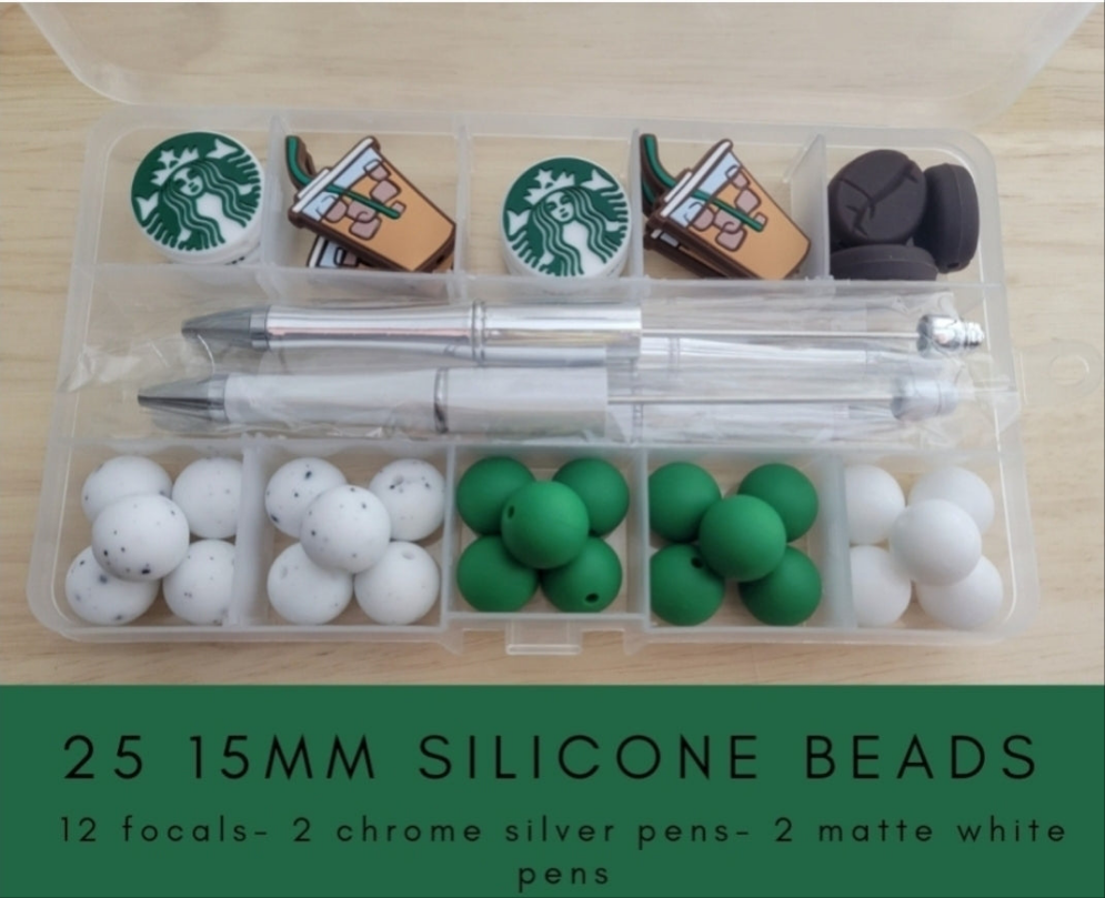 Silicone Focal Beads DIY Beadable Pens Dutch Bros Coffee M 3 Pieces