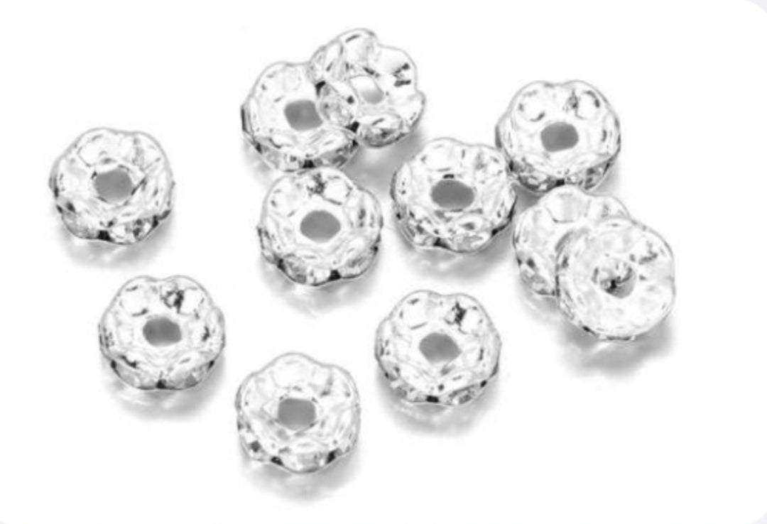 10MM wave spacer Rhinstone beads 50 count SILVER