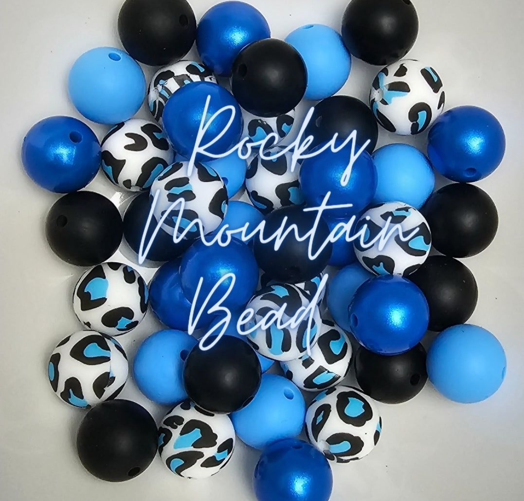 NEW mix 15mm silicone Blue Leopard DIY BEADS MIX 25 COUNT