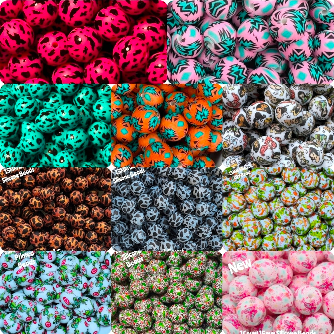 15mm Silicone Printed Beads DIY Beads Craft Supplies