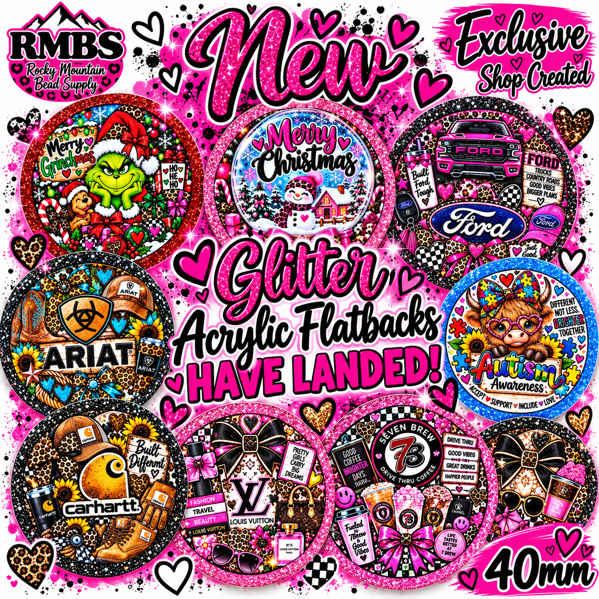 Shop Exclusive Shop Made GLITTER ACRYLIC FLATBACKS