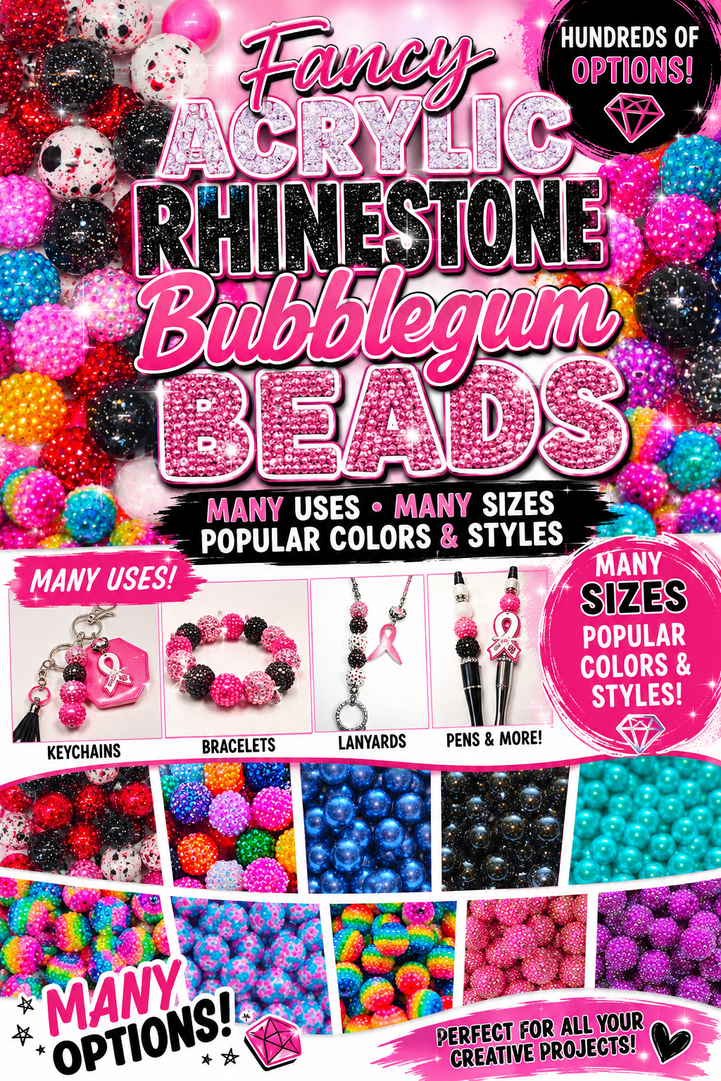 Acrylic Fancy Beads Craft Supplies For DIY Beads Rhinestone Beads