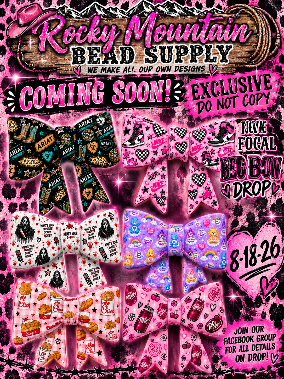 Large Silicone Bow Focal Beads We personally make our own designs EXCLUSIVE! We drop over 50 styles every 2 weeks! Next Drop next weekend. Join Facebook group for more details.