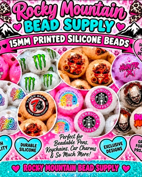 New 15mm Silicone Printed Beads