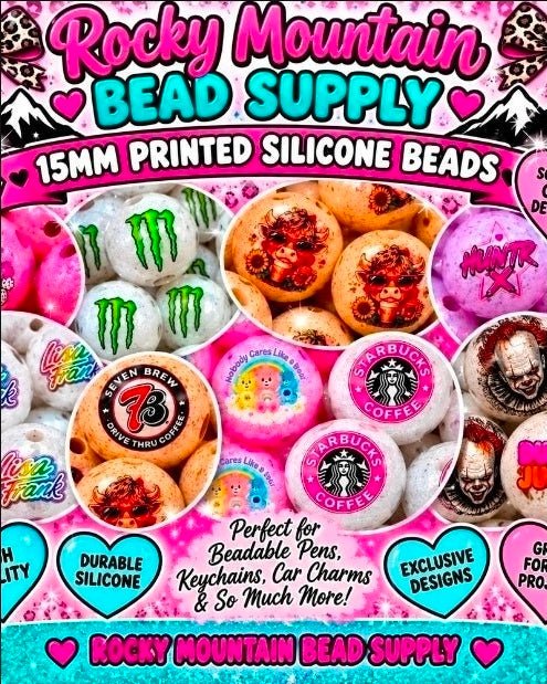 New 15mm Silicone Printed Beads