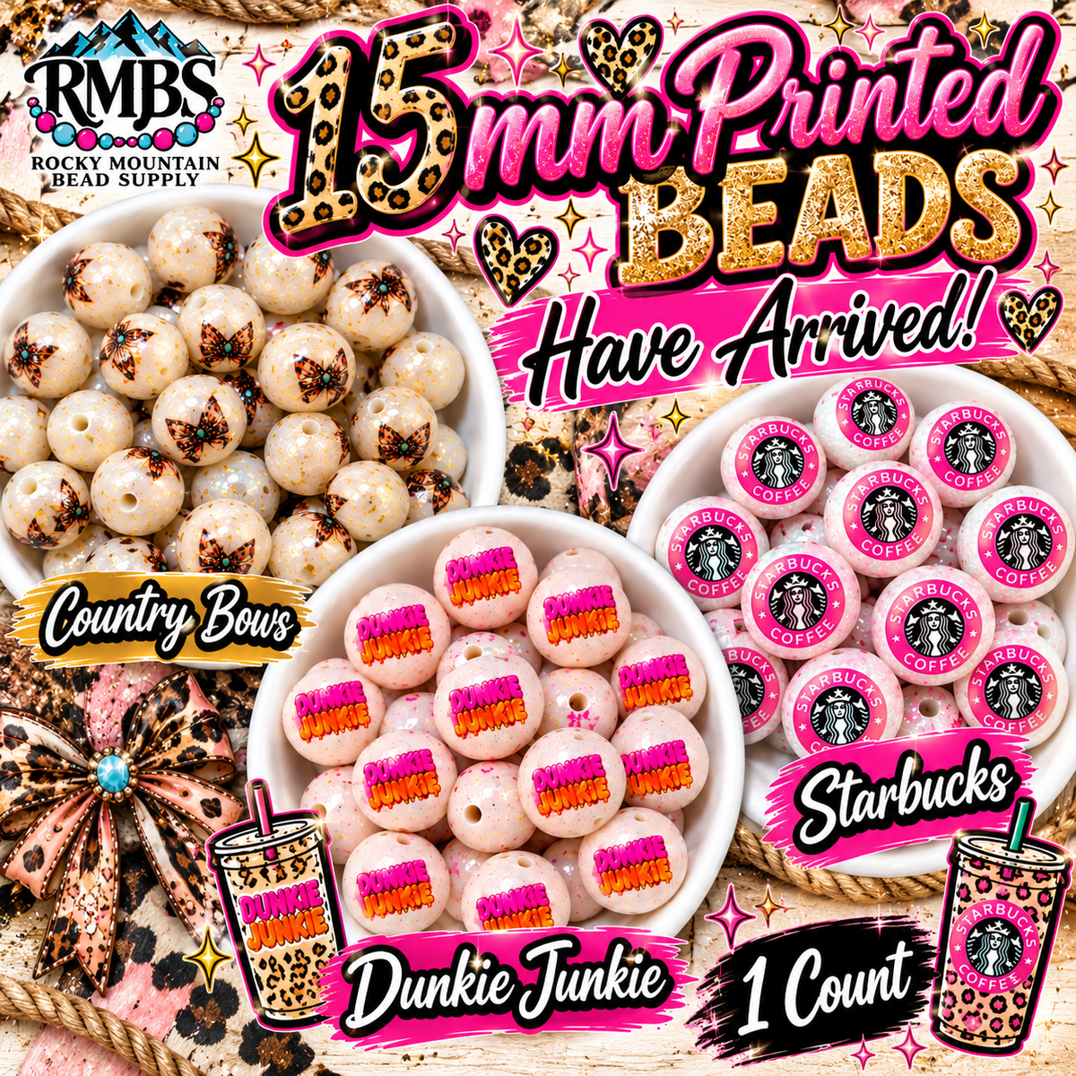 New 15mm Silicone Printed Beads