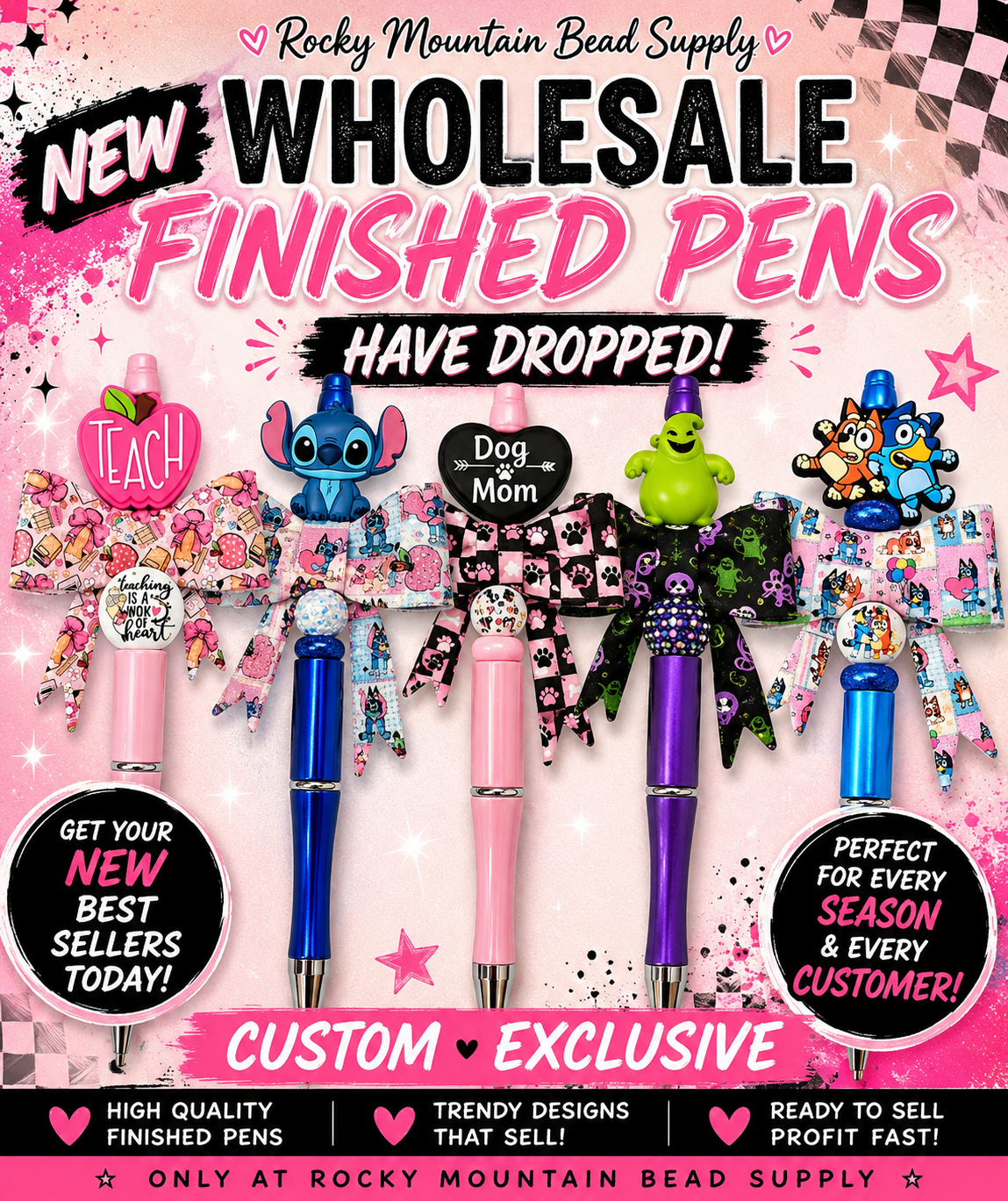 Wholesale Pre-Made Beadables For Resale- Finished Items Pens Wristlet Keychains Badge Reels