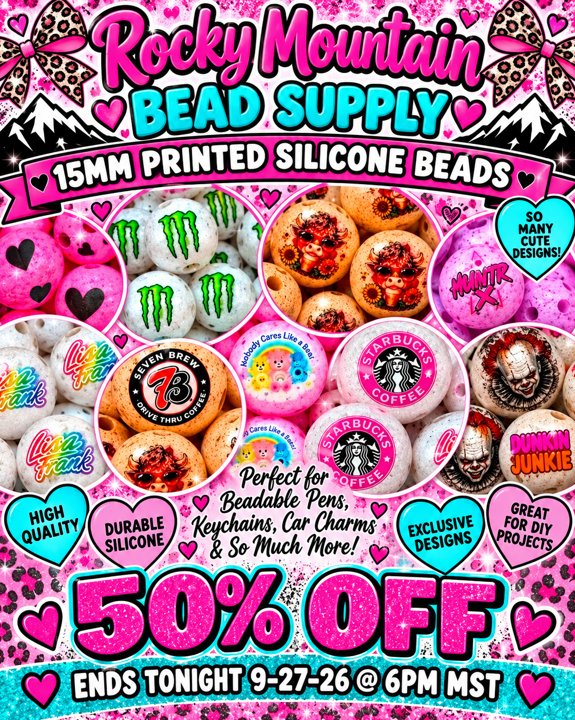 New 15mm Silicone Printed Beads